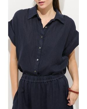 Alex Mill Maddie Linen Short Sleeve Button-Up Shirt - Blue