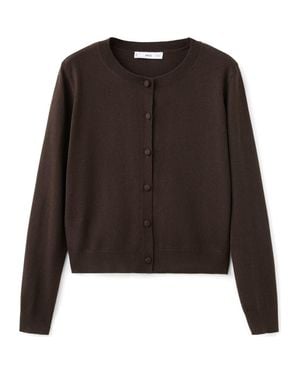 Mango Covered Button Crewneck Cardigan - Black