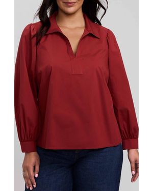 Foxcroft Alix Long Sleeve Popover Top - Red