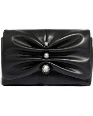 Alexis Ruched Crystal Molten Leather Clutch - Black