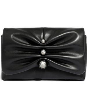 Alexis Ruched Crystal Molten Leather Clutch - Black
