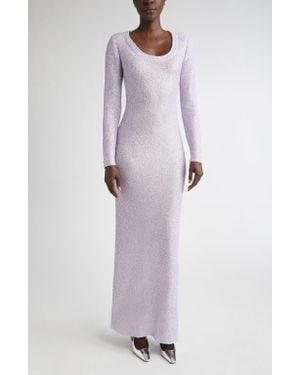 St. John Nicoline Long Sleeve Sequin Stretch Knit Gown - Purple