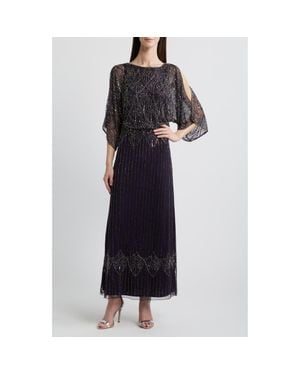 Pisarro Nights Beaded Cold Shoulder Blouson Cocktail Dress - Black