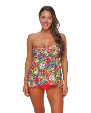 Sunsets Escape Molly Bandeau Tankini Swimsuit Top - Red