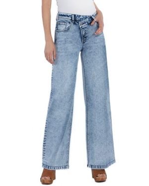 Wash Lab Denim Asymmetric Waist Flare Jeans - Blue