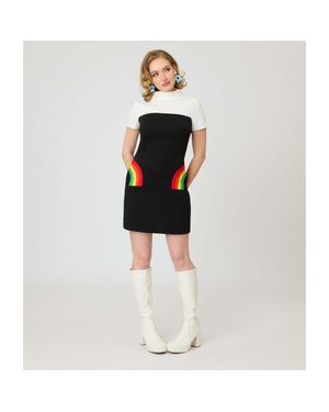 Smak Parlour Mock Neck Patch Pocket Shift Dress - Black