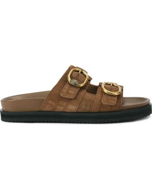 Kurt Geiger Bancroft Buckle Strap Slide Sandal - Brown