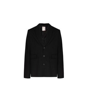 Pcfg Free Heaven Eyelet Details Striped Blazer - Black