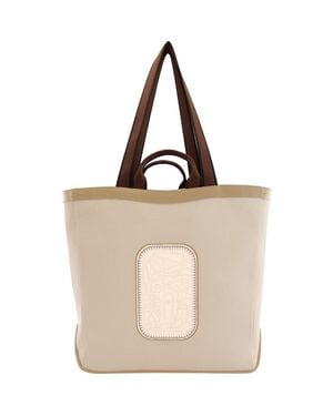 BEHNO Maison Large Canvas & Leather Tote - Brown