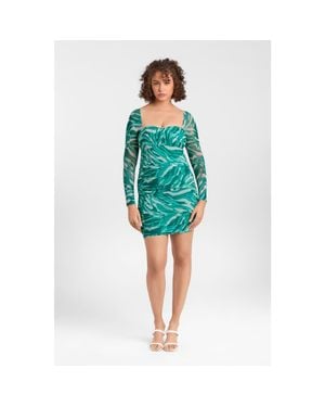 S3 Apparel Sculpting Shapewear Shirred Mesh Sweetheart Long Sleeve Mini Dress - Blue