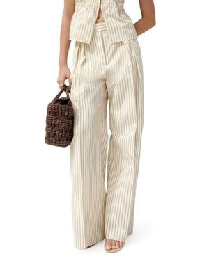 Mango Stripe Pleate Straight Leg Pants - Natural