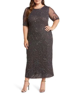 Pisarro Nights Beaded Elbow Sleeve A-Line Dress - Black
