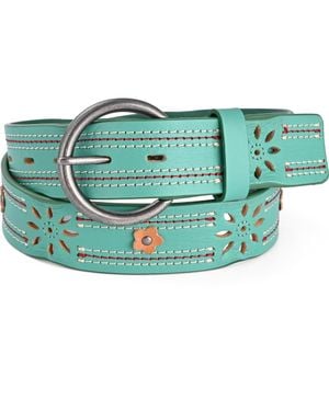 Old Trend Blossom Genuine Leather Stitched Perforated Detail Belt - Green