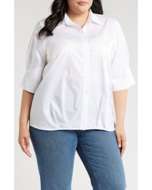 Harshman Bernadina Elbow Sleeve Cotton Button-Up Shirt - White