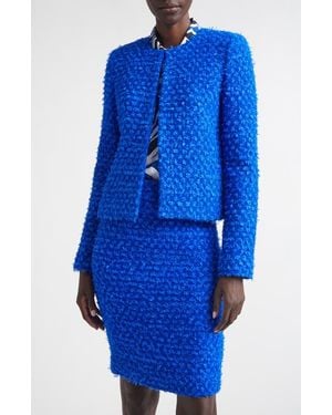 St. John Wool Blend Fringed Eyelash Yarn Jacket - Blue