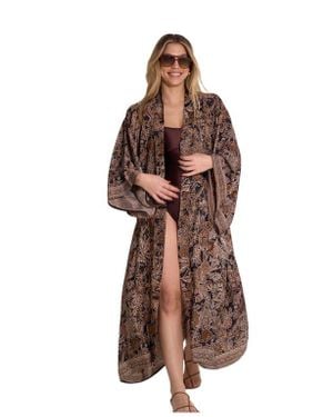 Gottex Beach Life Satin Shore Long Printed Robe Cover-Up - Brown
