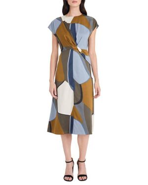 Maggy London Abstract Print Twist Detail Midi Dress - Blue