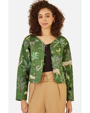 Yumi' Animal Reversible Cropped Quilted Jacket - Green