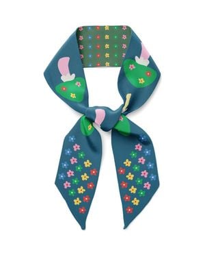 Centinelle Mushroom Floral Twilly Ribbon Scarf - Green