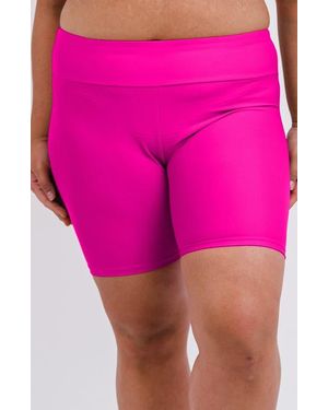 Calypsa Plus Size Mid-Thigh Swim Shorts - Pink