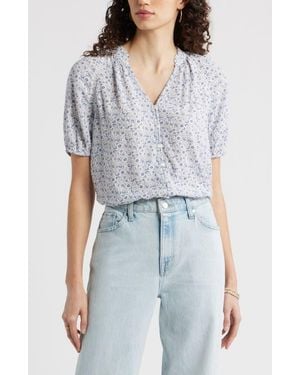Treasure & Bond Floral Button-Up Top - Blue