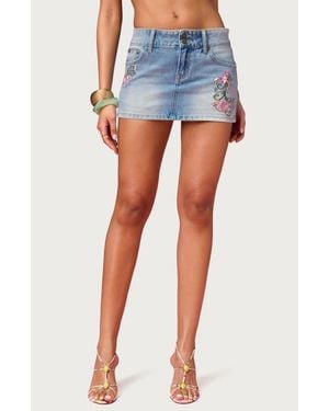 Edikted Floral Embroidered Denim Miniskirt - Blue