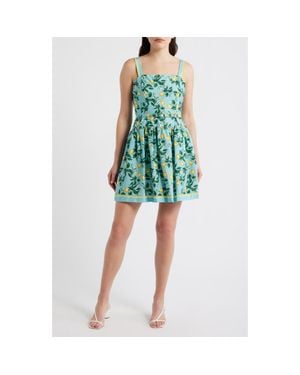 Julia Jordan Lemon Print Stretch Cotton Minidress - Green