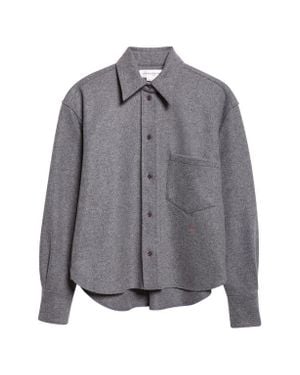 Victoria Beckham Long Sleeve Wool & Cashmere Crop Button-Up Shirt - Gray