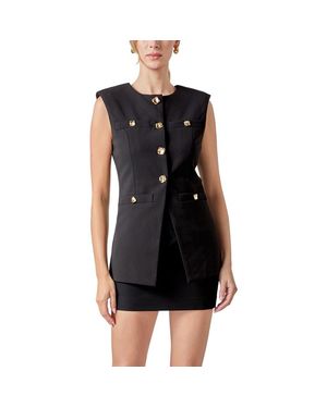 Endless Rose Button Detail Longline Vest - Black