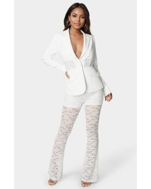 Bebe Tailored Lace Combo Blazer - White