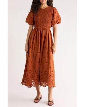 Sugarlips Deana Eyelet Smocked Midi Dress - Orange