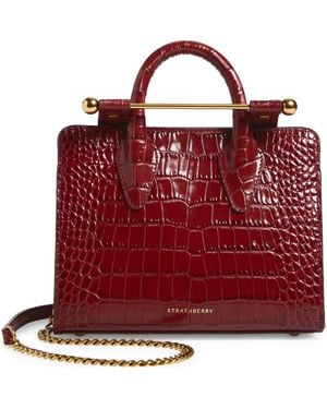 Strathberry Nano Croc Embossed Leather Tote - Red
