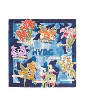 Lost Pattern X Nybg Orchid On The Block Silk Bandana Scarf - Blue
