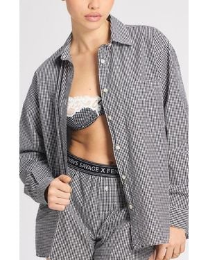 Savage x Fenty Kickback Casuals Pajama Button-Up Shirt - Gray