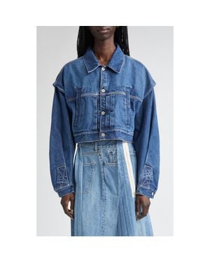 Kuro Power Shoulder Denim Crop Jacket - Blue