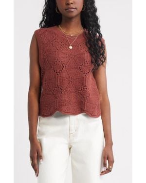 Treasure & Bond Bouclé Pointelle Sweater Vest - Red