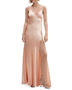 Mango Open Back Satin Slipdress - Natural