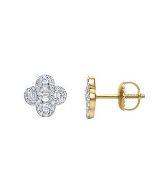 LuvMyJewelry Alina Baguette & Round-Cut Diamond Clover Stud Earrings - Metallic