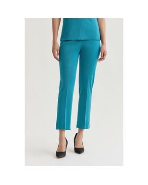 Ming Wang Knit Straight-Leg Ankle Pants - Blue