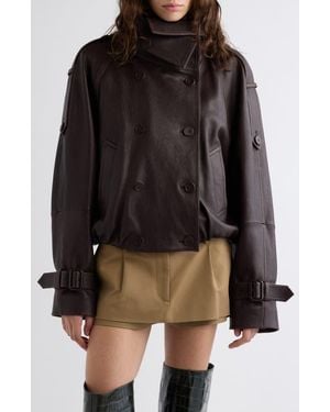 Acne Studios Laris Leather Crop Trench Coat - Black