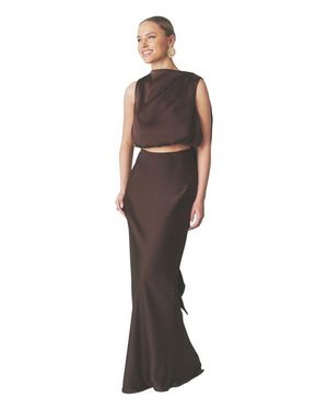 Six Stories Satin Drape Detail High Neck Top - Gray