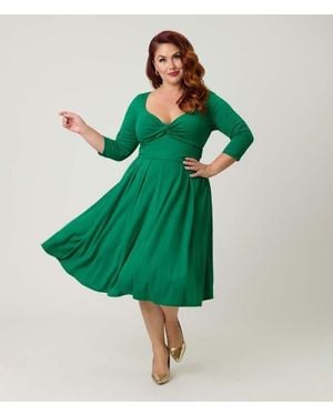 Unique Vintage Plus Size 1950S Front Twist Swing Dress - Green