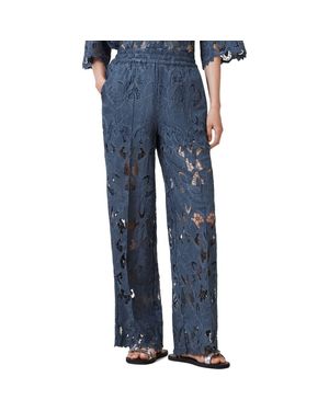 AllSaints Charli Embroidered Wide Leg Pants - Blue