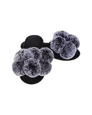 Memoi Luxe Faux Fur Pom Memory Foam Slipper - Black