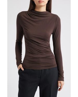 Rails Joelle Ruched Funnel Neck Top - Brown