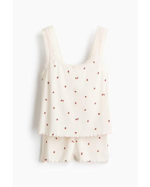 H&M Lace-Trimmed Ribbed Pajamas - White