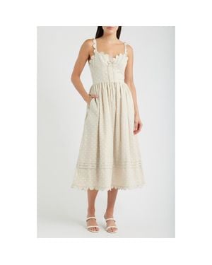 En Saison Elise Polka Dot Scallop Midi Dress - Natural