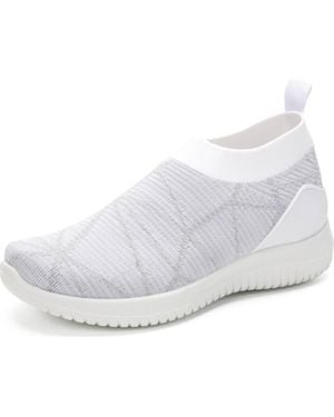 Mio Marino Lightweight Slip-On Knit Sneakers With Breathable Mesh Upper - White