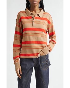 JW Anderson Stripe Cotton & Wool Blend Rugby Polo - Orange