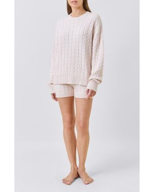 Papinelle Cozy Cable Long Sleeve Pajama Top - White